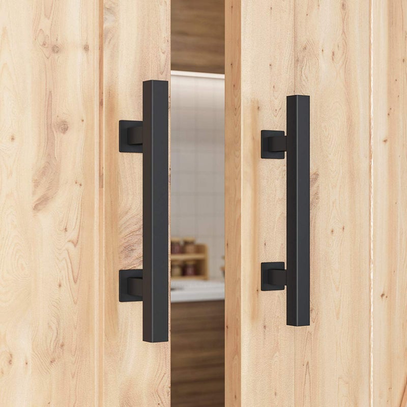 SMARTSTANDARD 2PCS 12" Pull and Flush Barn Door Handle Set, Large Rustic Two-Side Design, for Gates Garages Sheds Furniture, Black, Square - Image 4